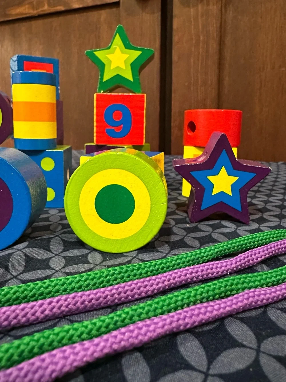 Like New • wooden shapes for lacing • toy blocks
